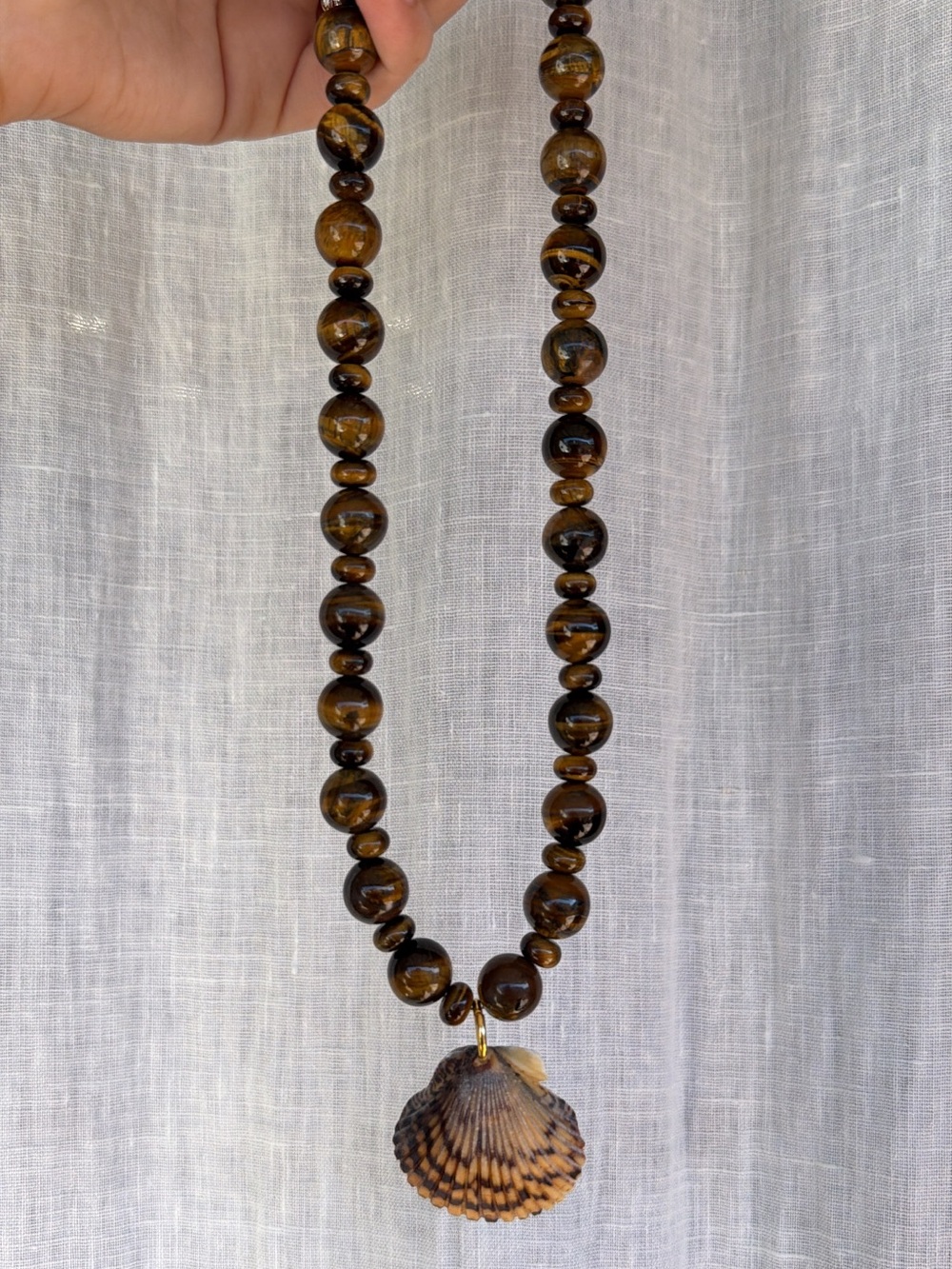 Natural Tigers Eye shell necklace